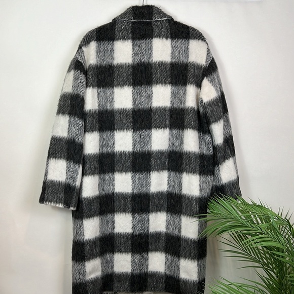 J. Crew Collection Oversized Topcoat Gray Plaid Jewel Gem Buttons M - Picture 6 of 16